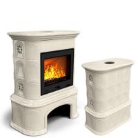 КимрПечь Изразцовая печь на дровах длительного горения Прованс с дровником центральный Ваниль (топка: Ладья-700)