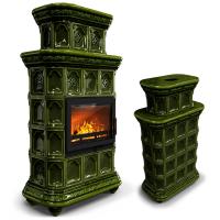 КимрПечь Печь дровяная с изразцами Истра центральный двухъярусный Хвоя (комплектация: Ладья-700)