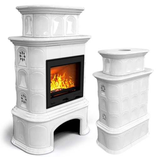 КимрПечь Прованс с дровником центральный двухъярусный Белый (топка: Ладья-600)