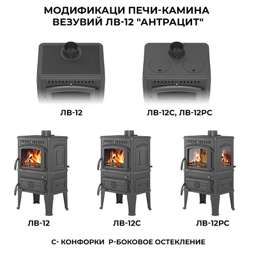 Печь-камин Везувий LV-12PS "Антрацит" (конфорки)