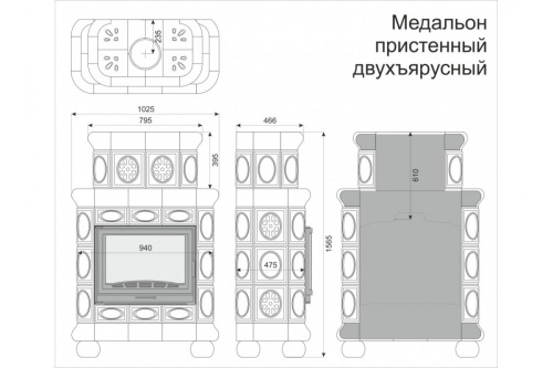 Камин КимрПечь Медальон пристенный двухярусный Ваниль