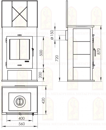Печь-камин Мета-Бел Охта 8 с плитой