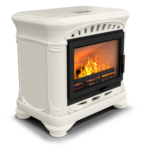 КимрПечь Камин с изразцами Модерн центральный Ваниль (топка: Ладья-700)